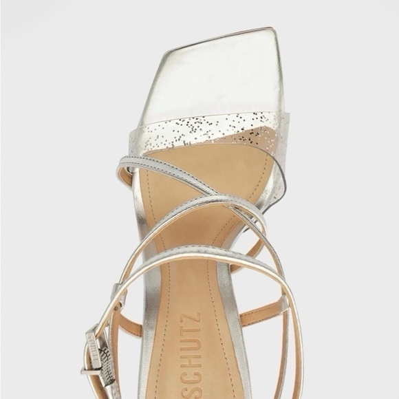 Schutz Aisha Metallic Ankle-Strap Sandals Crystal Prata Silver - Picture 8 of 9